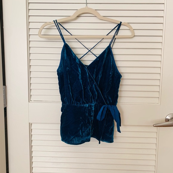 Tops - XS Express peacock blue strappy velvet tank